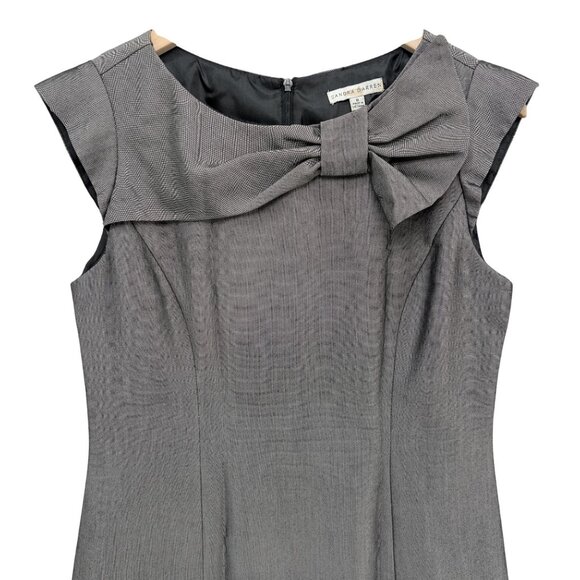 Sandra Darren Sheath Dress Pewter Grey Cap Sleeve Bow Detail Lined Size 8 - Picture 3 of 11